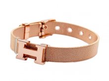 Hermes H Logo Adjustable Band Bracelet Pink Gold